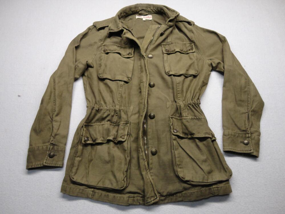 Free People Jacket Womens Medium Green Cotton Military Utility Field Pockets